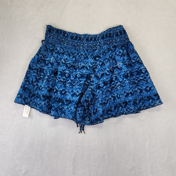 Wrap London Blue Tie‎ Dye Pattern Smocked Waist Boho Mini Skirt Women's US 12 - Picture 6 of 8